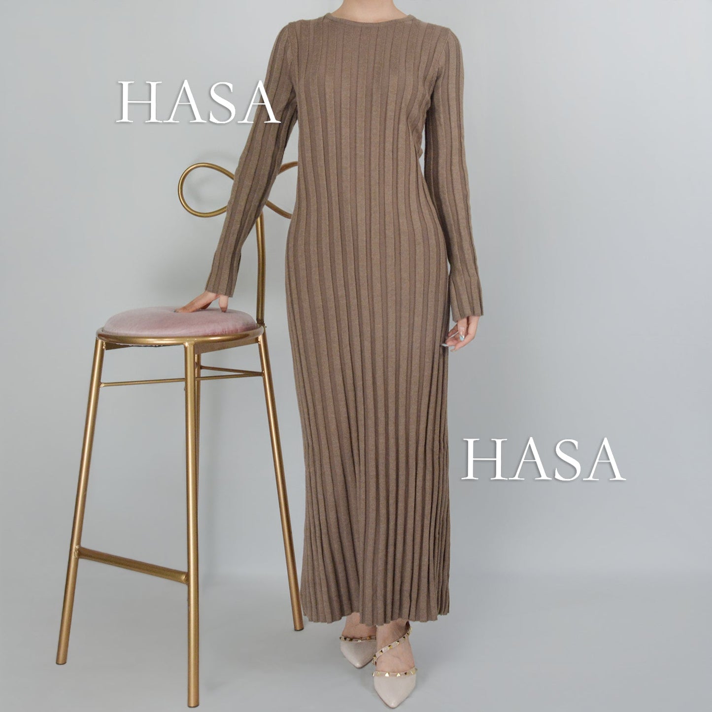HAYA0112 Knitted long dress warm for autumn and winter