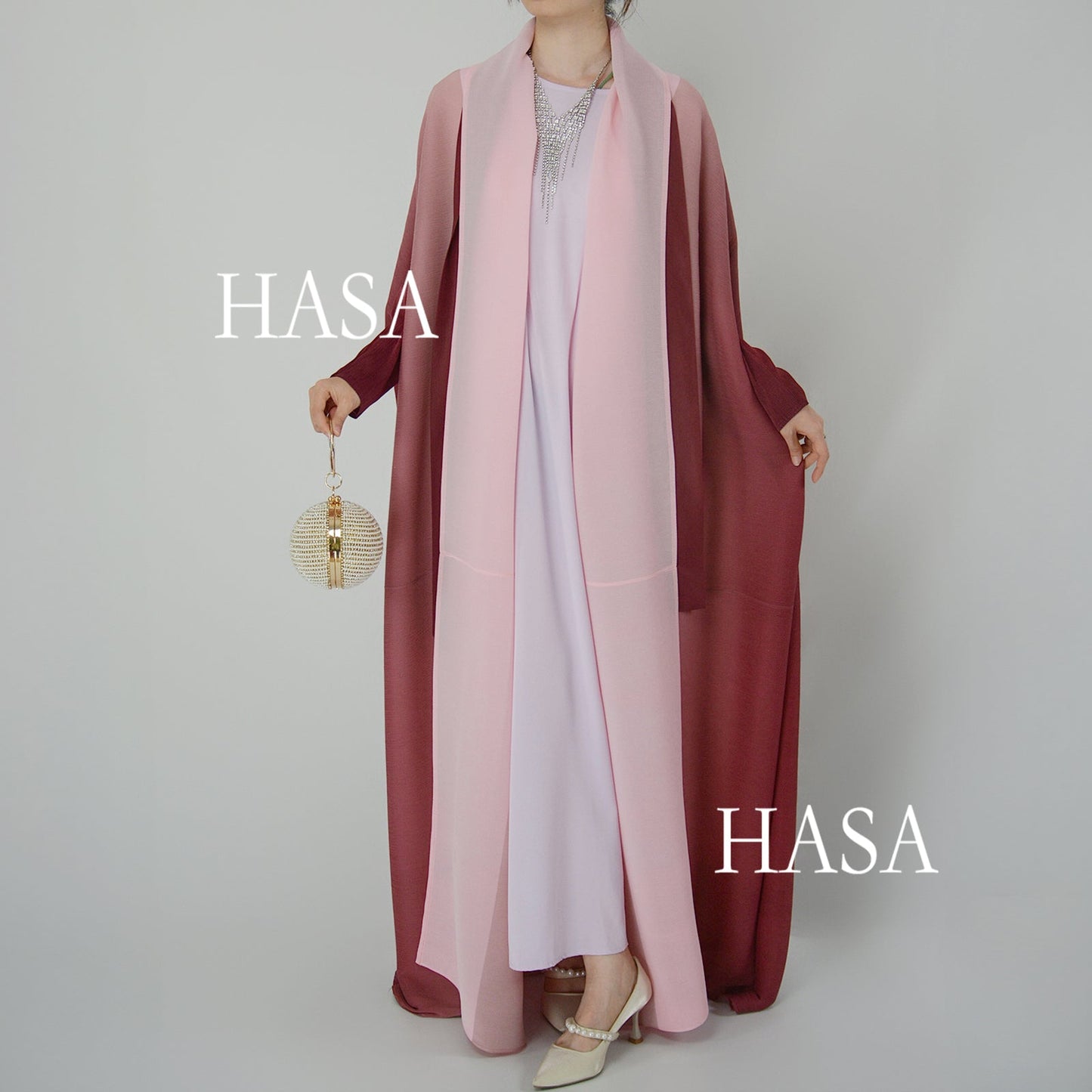 HAYA SHOP 1245 Ombré Abaya Loose Fashion Robe with Pleated Patchwork Detailing