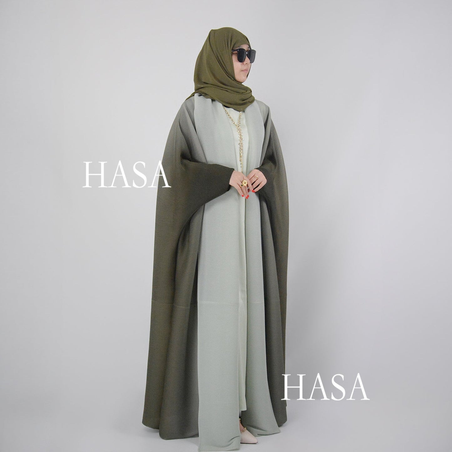 LMSA LM1245 عباءة عصرية فضفاضة بتفاصيل رقع مطوية