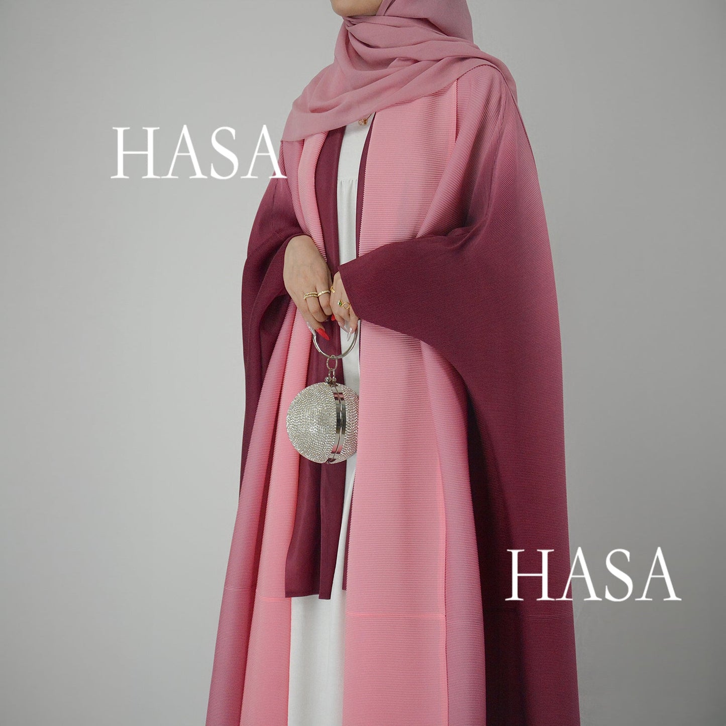HAYA SHOP 1245 Ombré Abaya Loose Fashion Robe with Pleated Patchwork Detailing