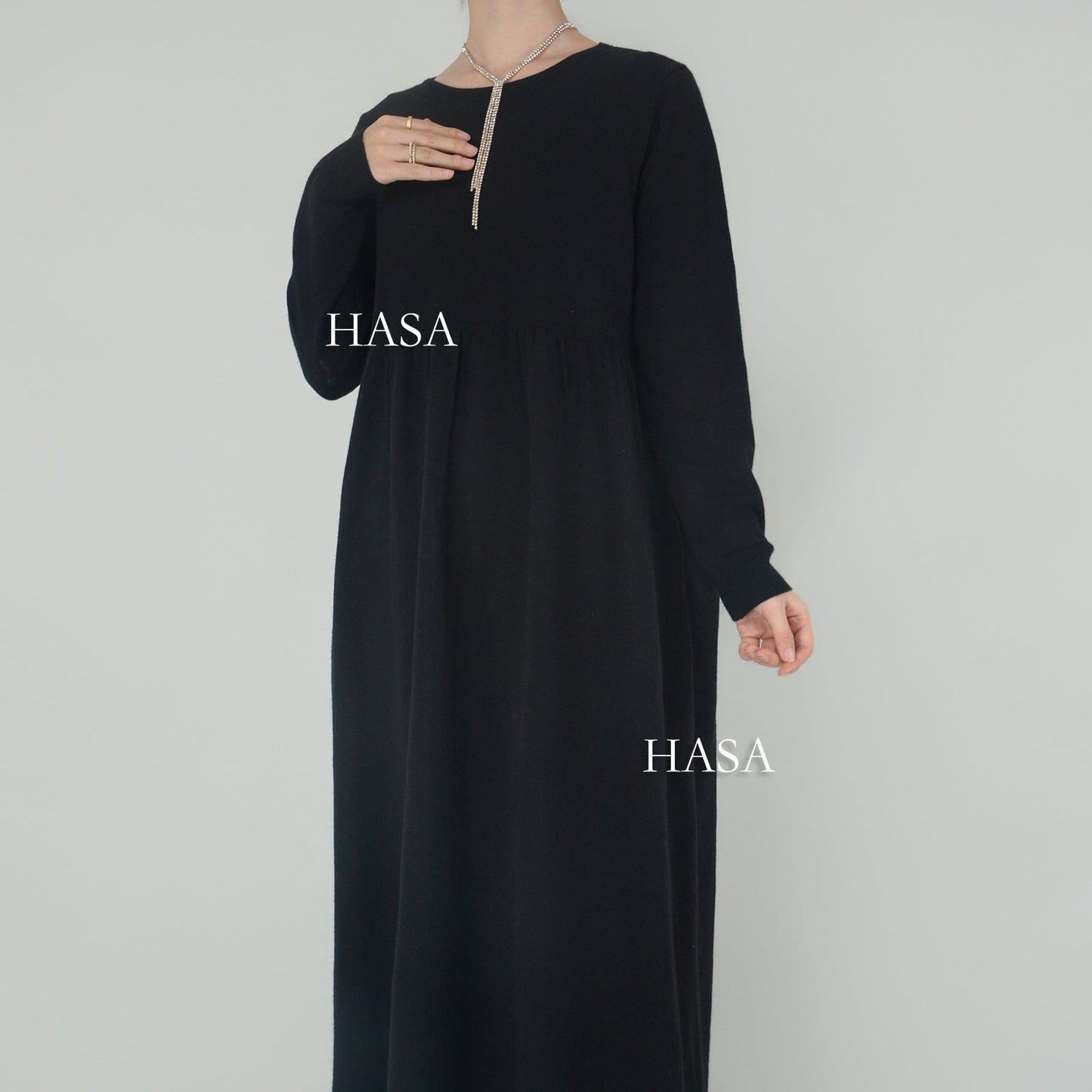 LUMAYA0116 Solid colour knitted long dress in Loose fitting waist