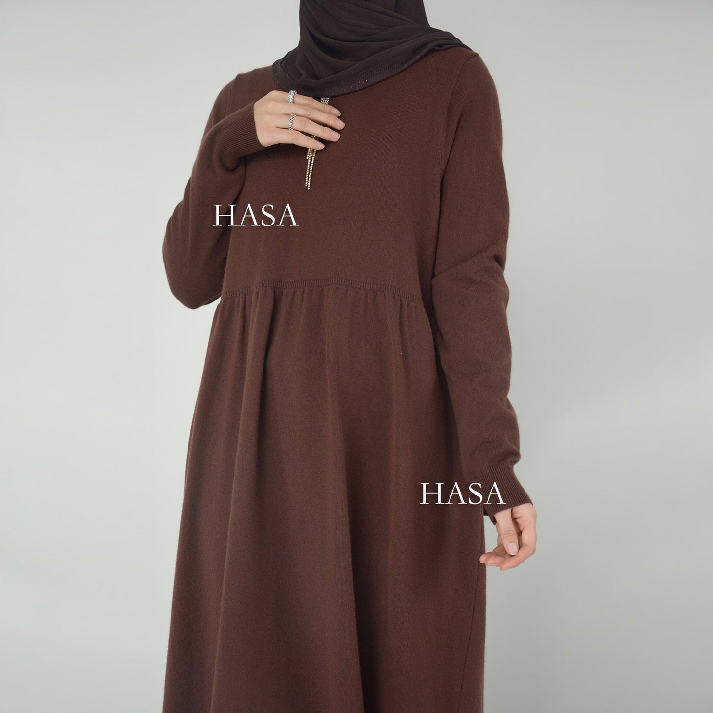 LUMAYA0116 Solid colour knitted long dress in Loose fitting waist
