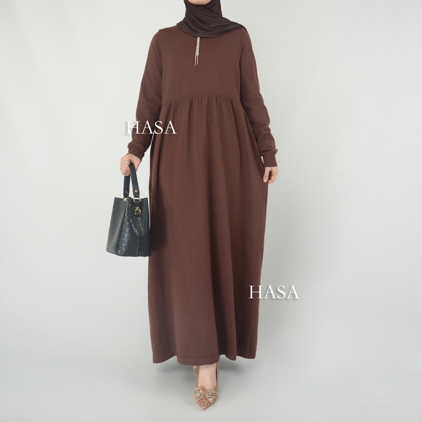 LUMAYA0116 Solid colour knitted long dress in Loose fitting waist