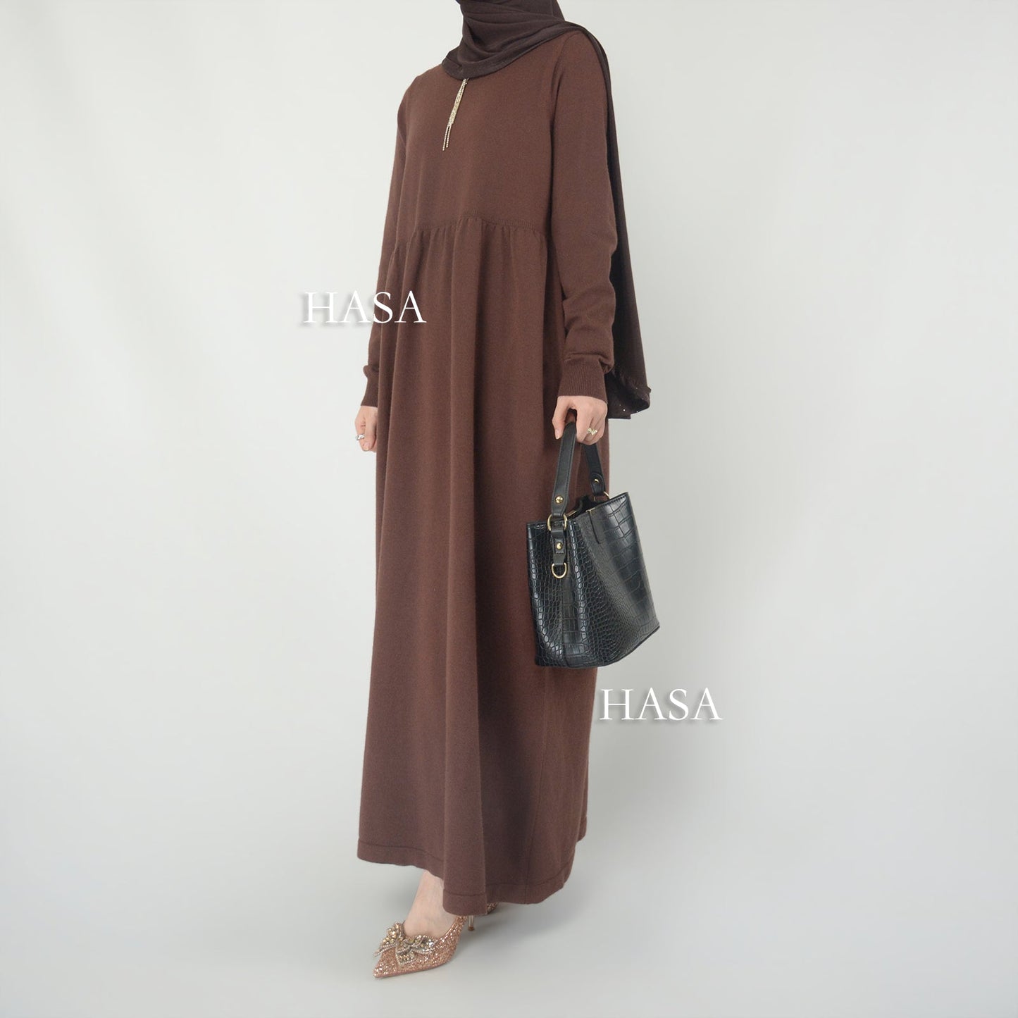 LUMAYA0116 Solid colour knitted long dress in Loose fitting waist