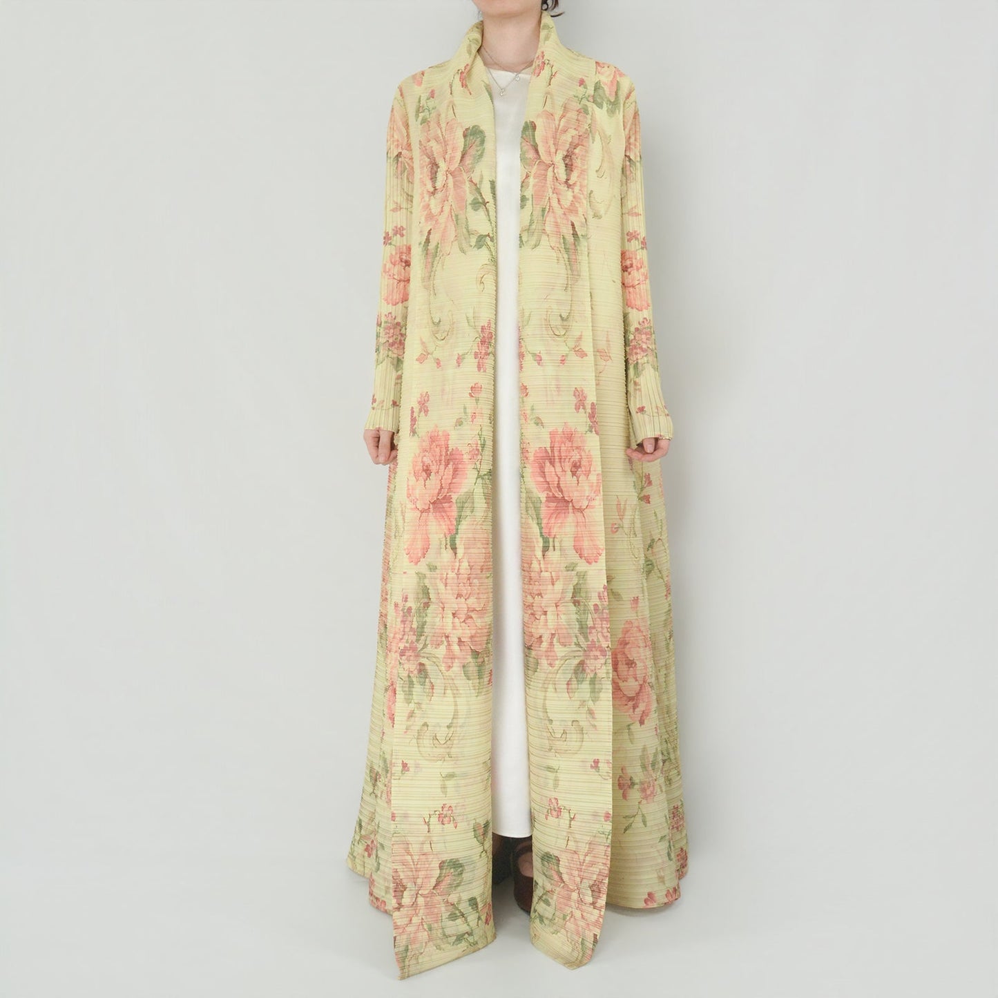 LUMAYA6701 Spring Blooms Burgundy Printed Pleated Abaya Cardigan