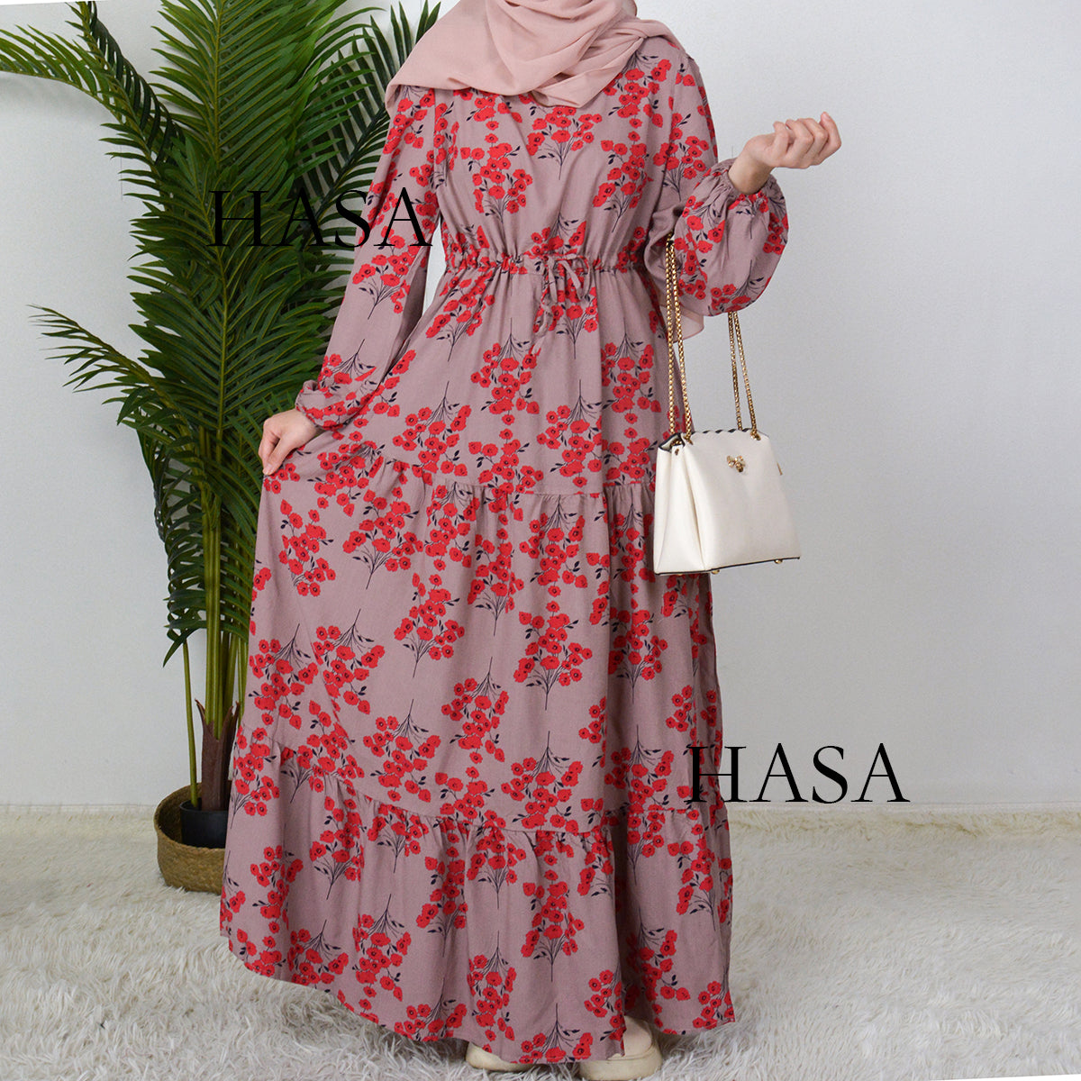 LUMAYA0819 Rayon long dress V-neck flower dress