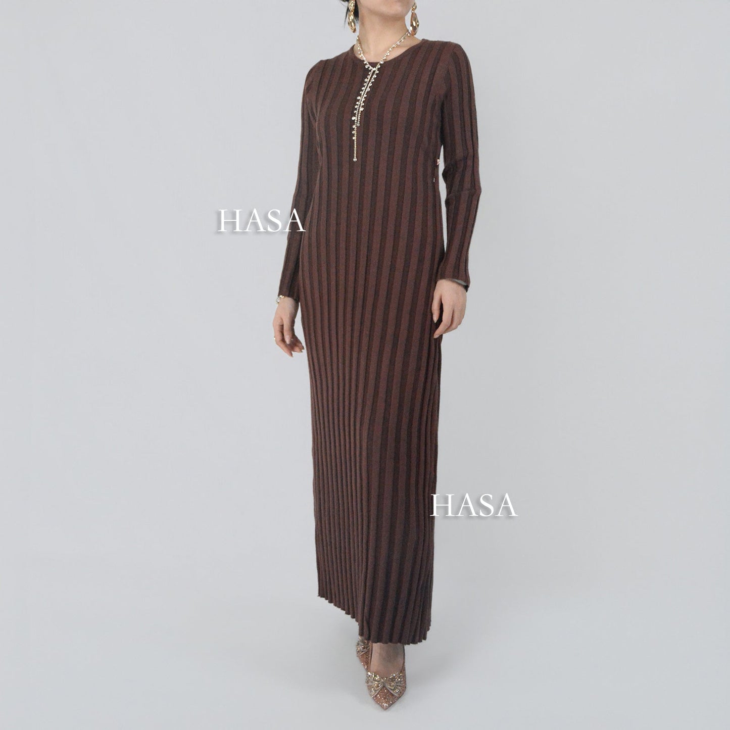 HAYA0112 Knitted long dress warm for autumn and winter