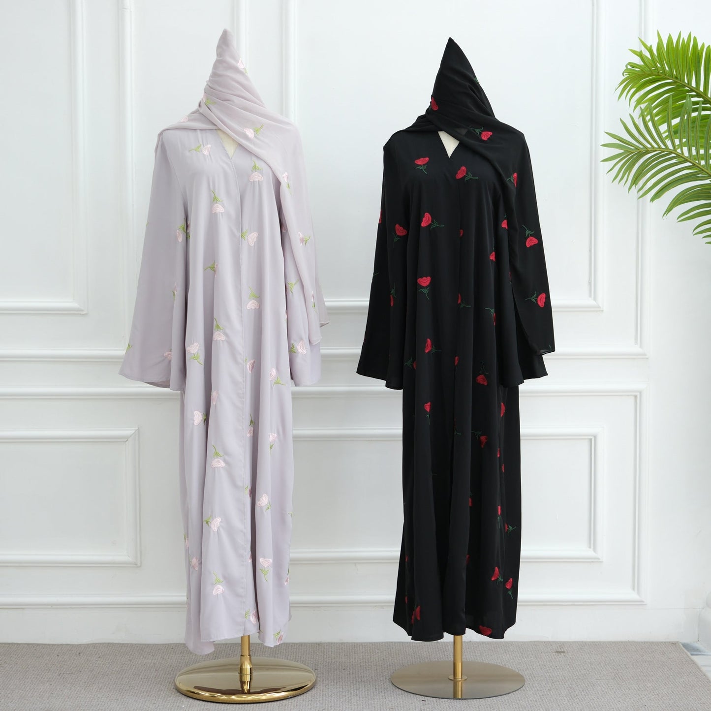 LM6631 Long cardigan with floral embroidery (headscarf optional)