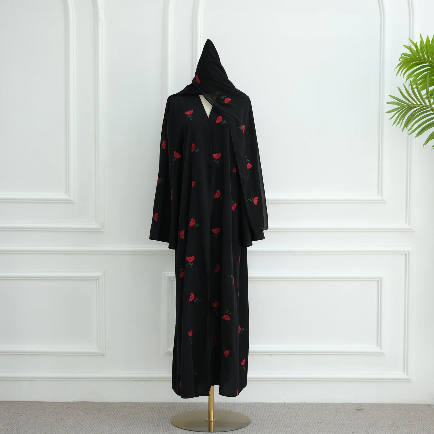 LM6631 Long cardigan with floral embroidery (headscarf optional)