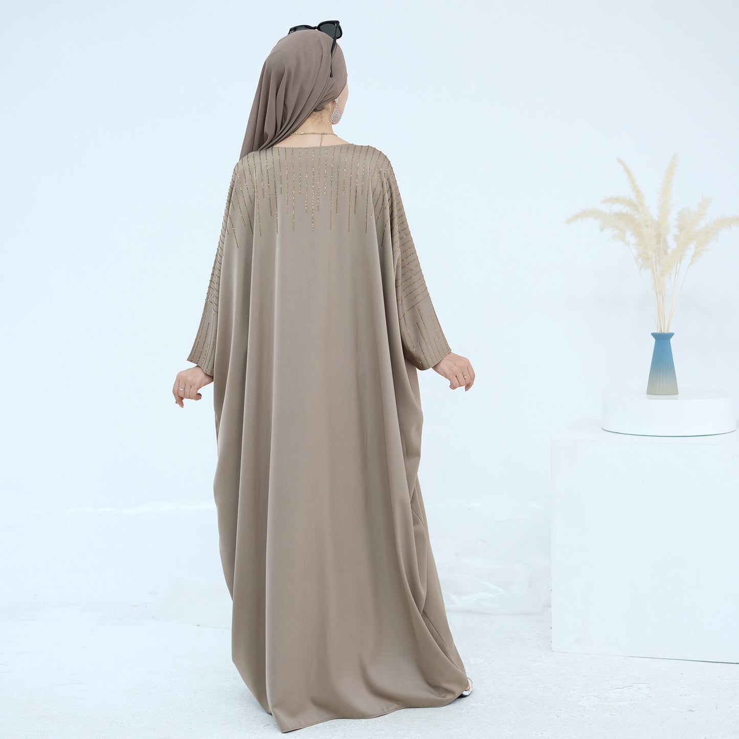 LM6610 Rhinestone-embellished long Abaya dress (headscarf not included)