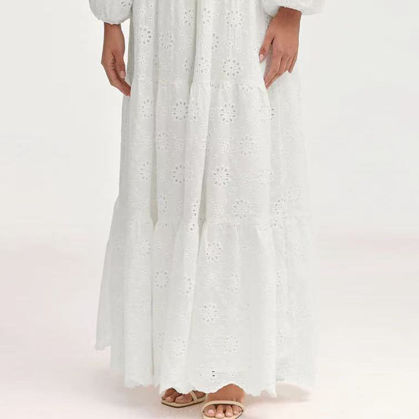 LM6630 Cotton embroidered flower long dress