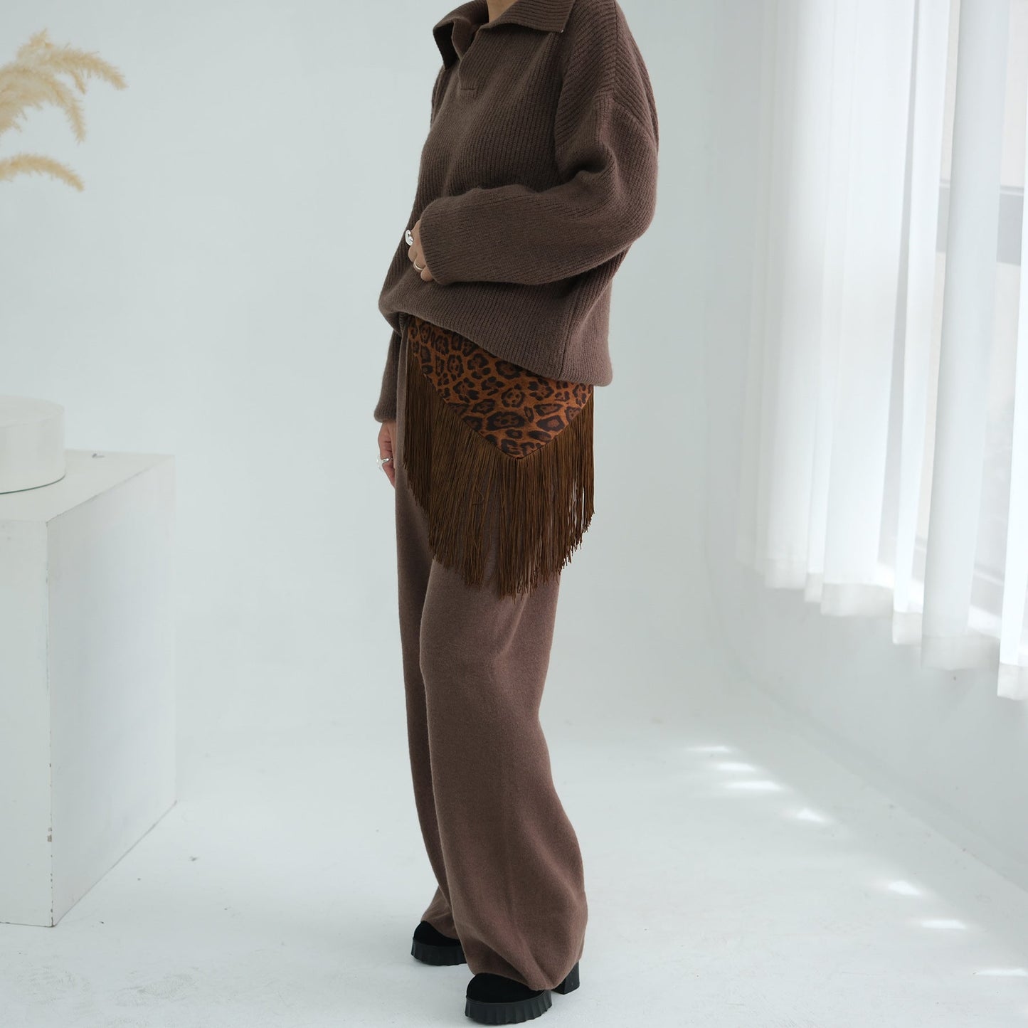 LM6594 Autumn and Winter Thickened Knitted Suit | Simple Solid Color Two-piece Suit