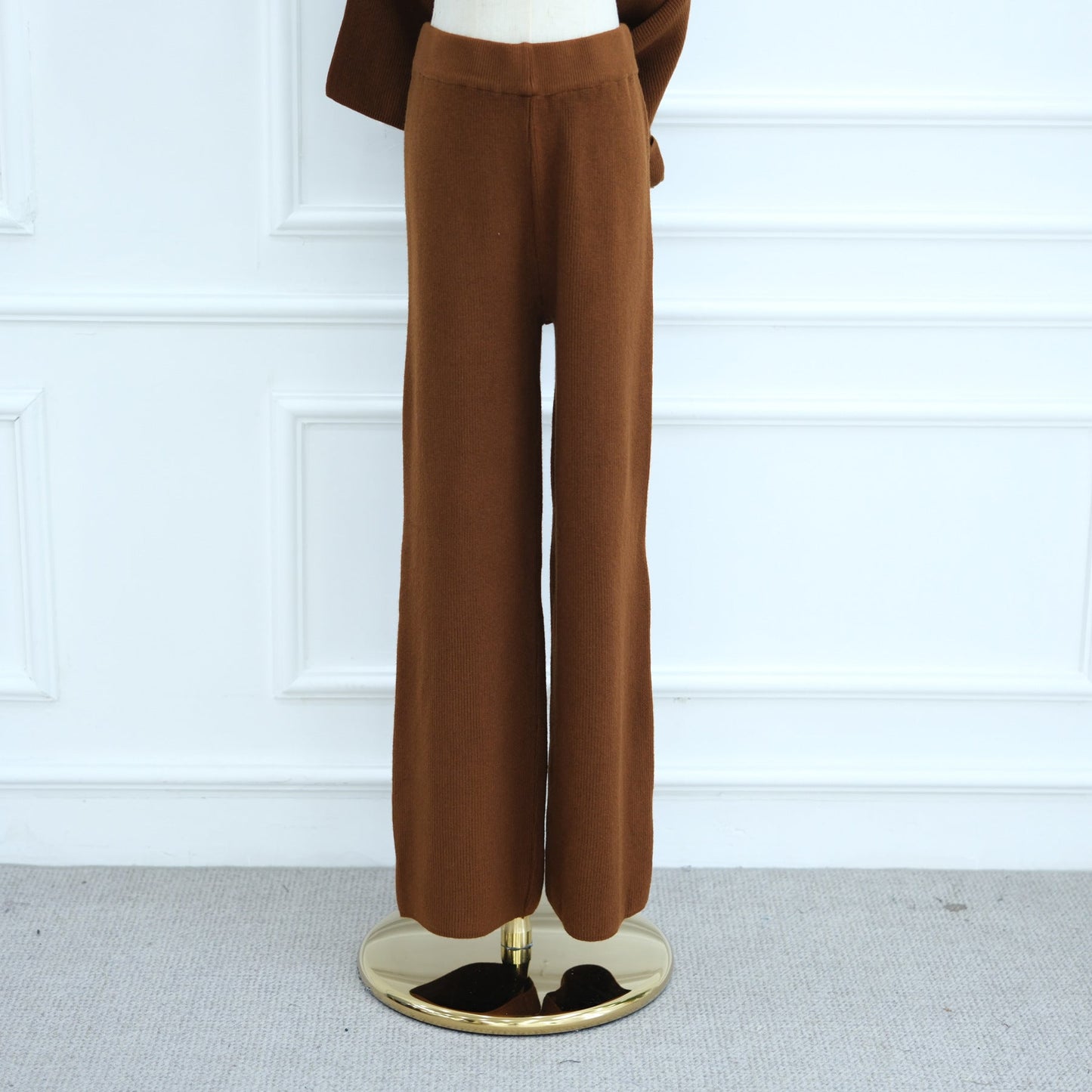 LM6599 Autumn and Winter Thickened Knitted Suit Solid Color Two-piece Suit (excluding Headscarf) Top + Trousers
