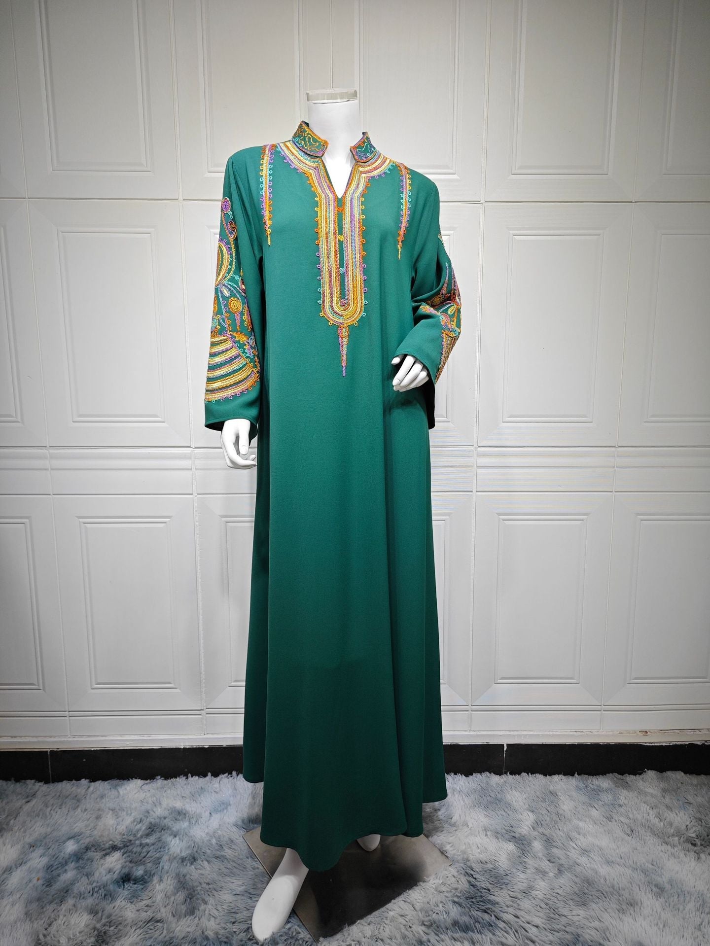 LM6661 Rope Embroidery Pullover Robe Dress, Long Sleeves, Loose Fit.