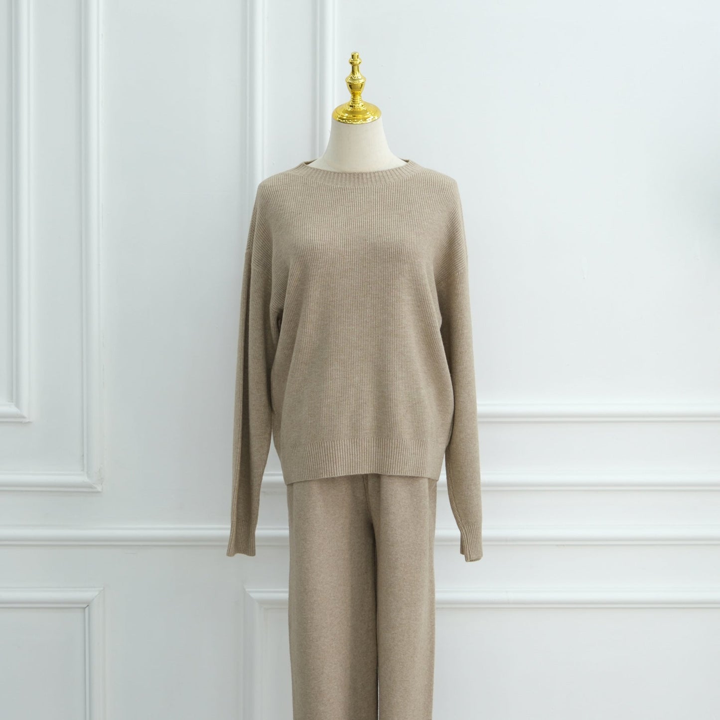 LM6595 Autumn and Winter Thickened Knitted Suit (Not Including Headscarf) | Simple Solid Color Two-Piece Suit