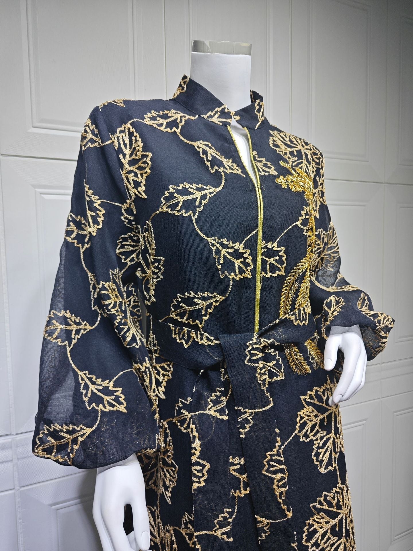 LM6651  Floral Print Long Dress, Elegant Stand-up Collar Evening Gown