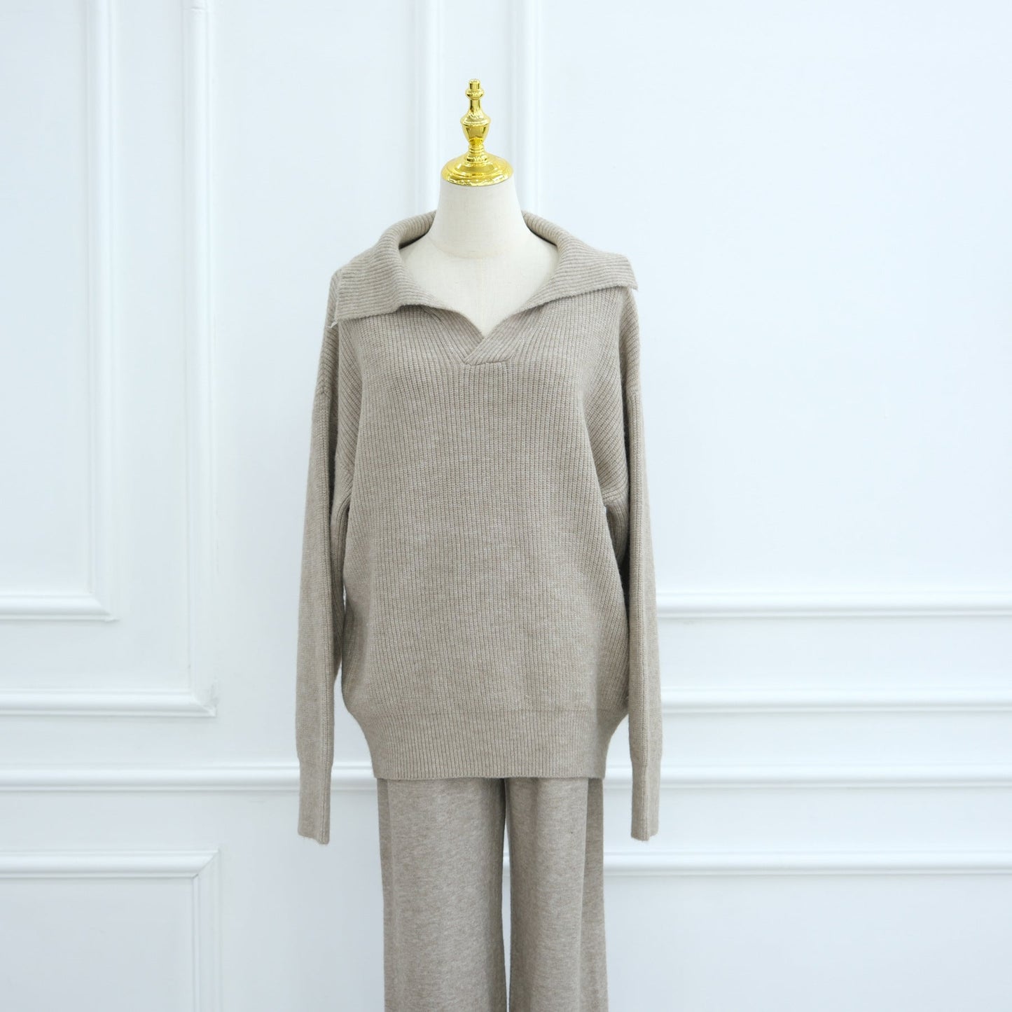 LM6594 Autumn and Winter Thickened Knitted Suit | Simple Solid Color Two-piece Suit