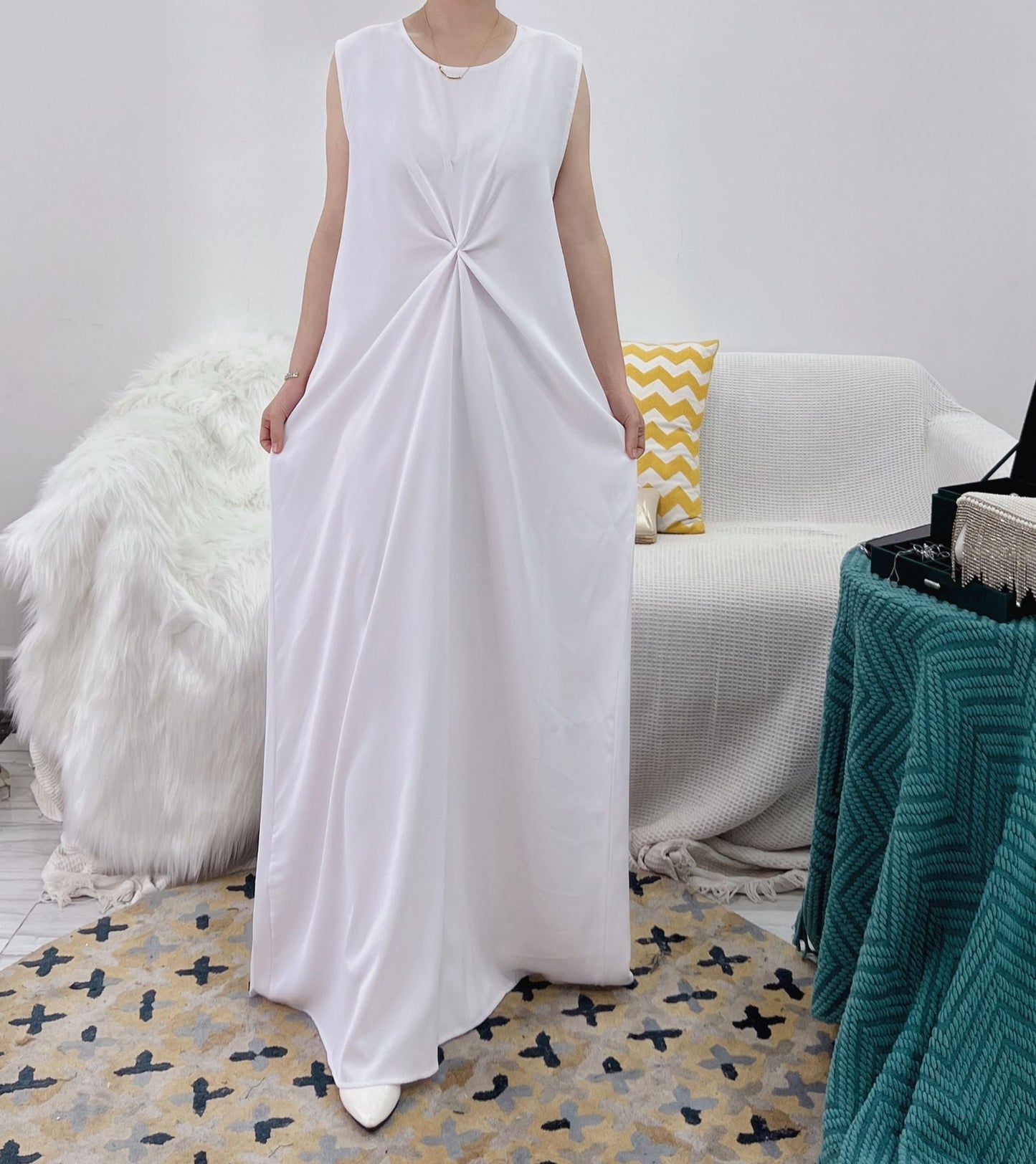 LUMAYA0481 Solid Color Satin Coat Robe Open Abaya