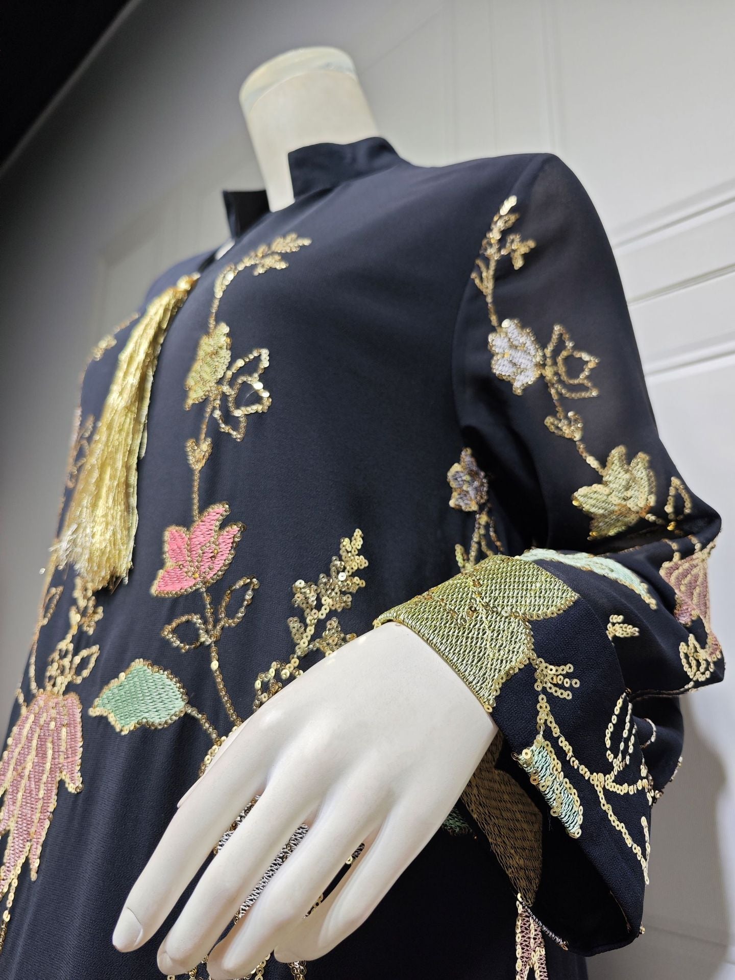 LM6649 Sequined Embroidered Tassel Long Robe, Elegant and Sophisticated Dress