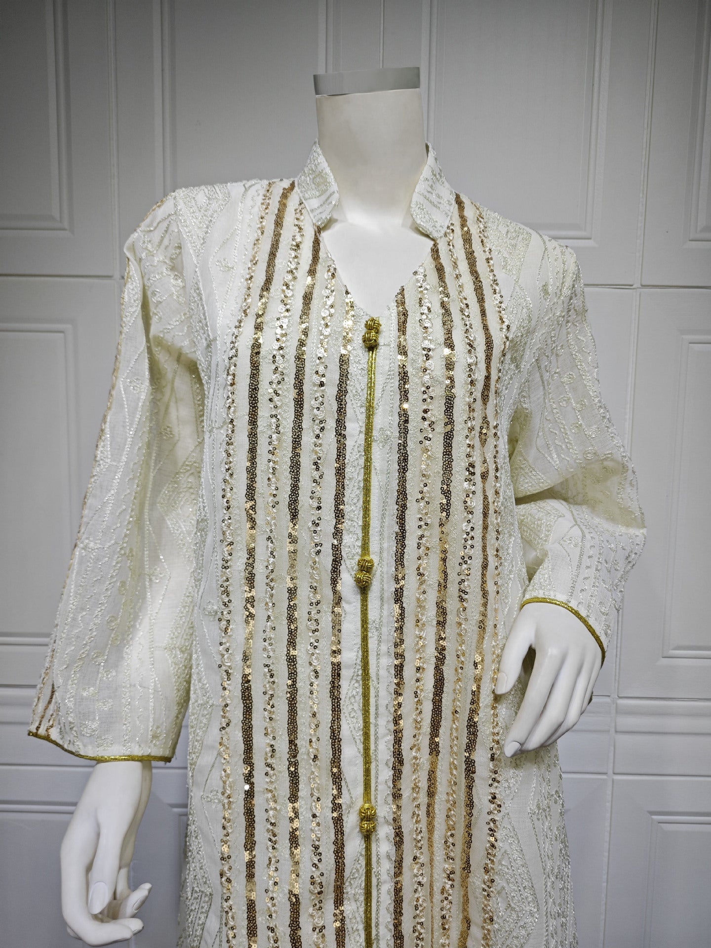 LM6662 Mesh embroidery sequin patchwork long-sleeved dress, loose robe style