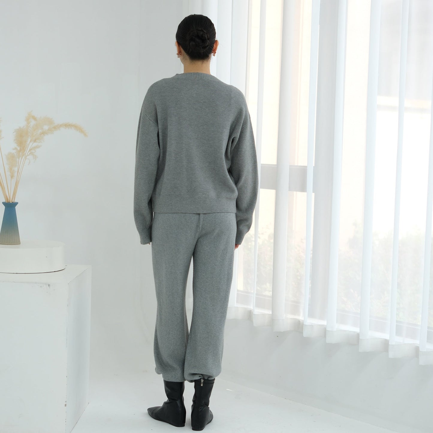 LM6595 Autumn and Winter Thickened Knitted Suit (Not Including Headscarf) | Simple Solid Color Two-Piece Suit