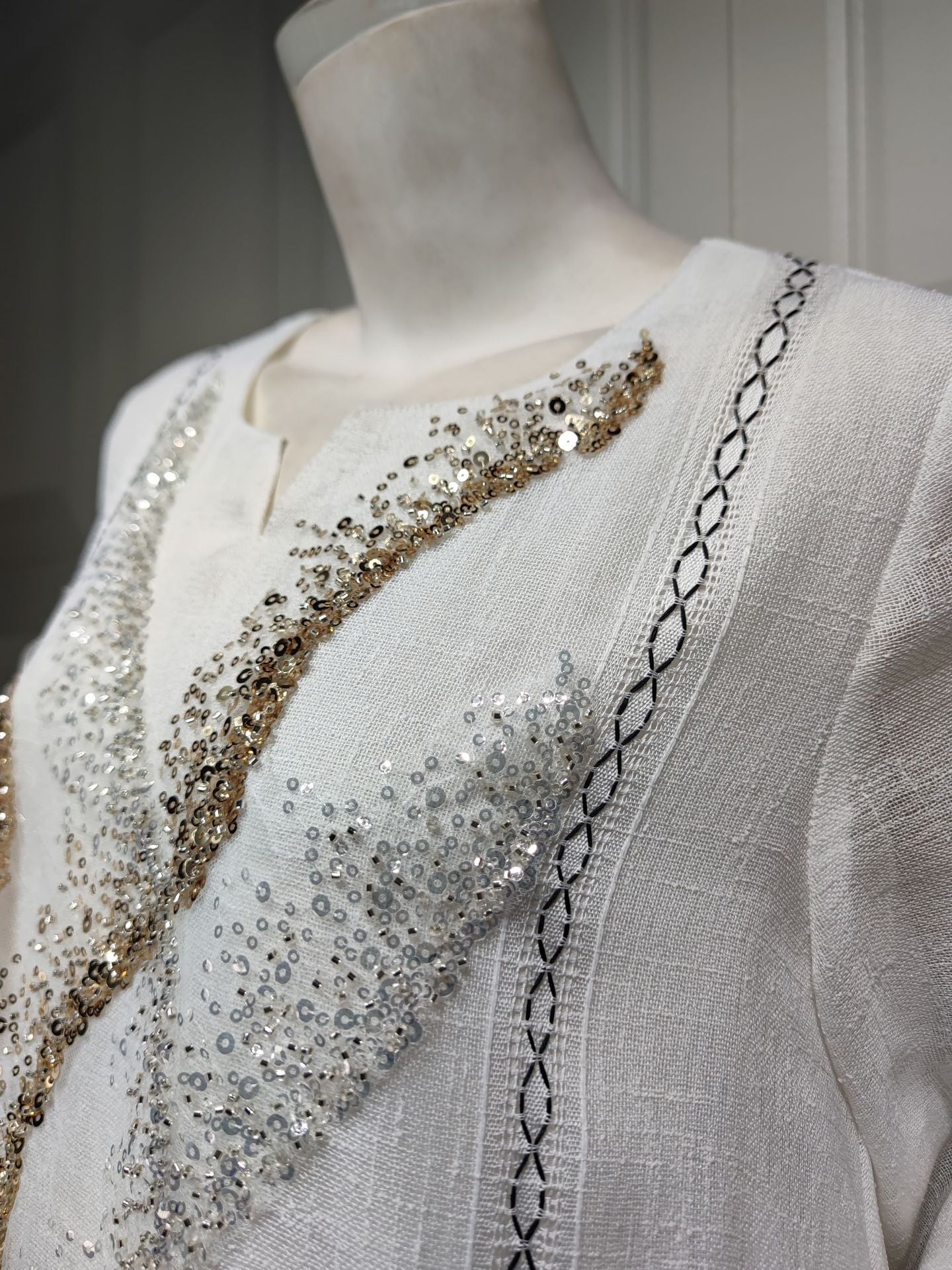 LM6637  Mesh Sequined Embroidered Long Dress