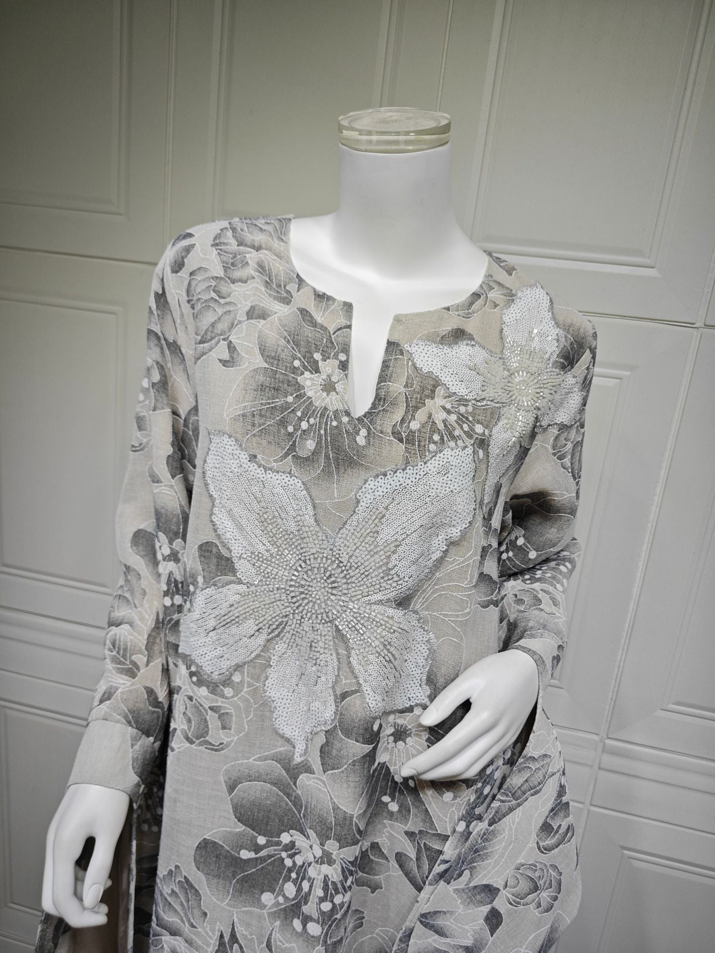 LM6639 Floral Appliqué Embroidered Long Dress