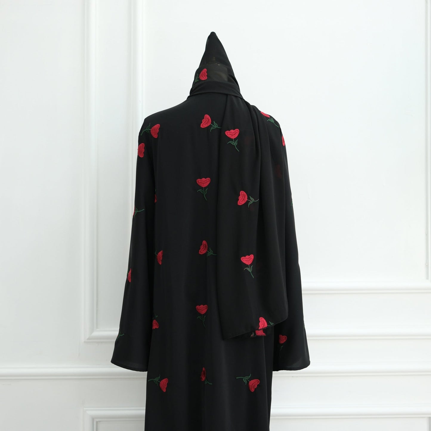 LM6631 Long cardigan with floral embroidery (headscarf optional)