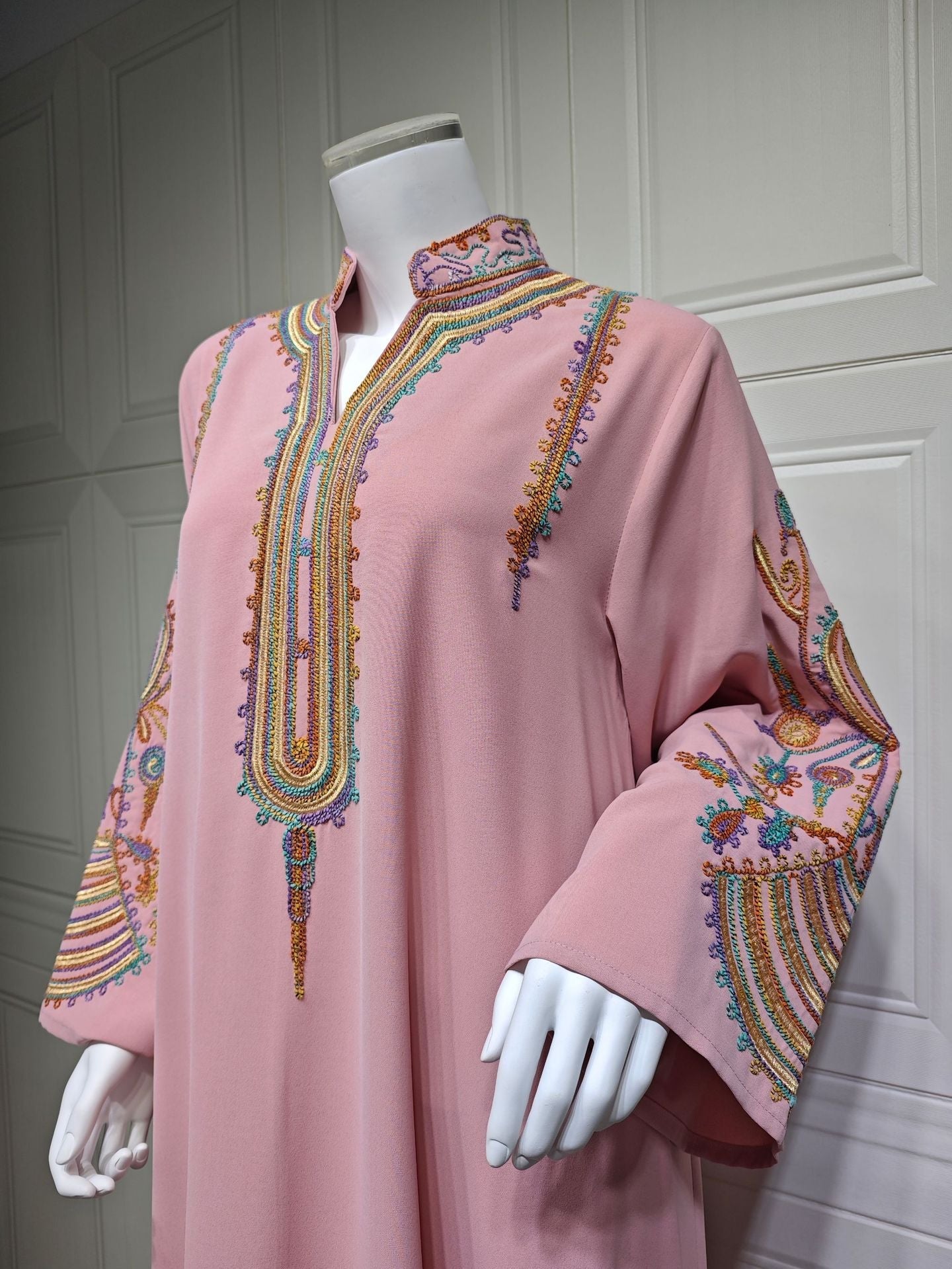 LM6661 Rope Embroidery Pullover Robe Dress, Long Sleeves, Loose Fit.