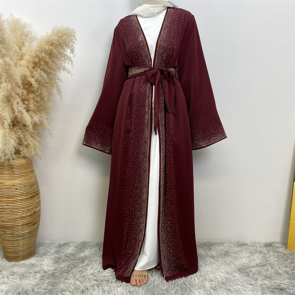 LUMAYA LUMAYA1086 Hot Diamond Lace Up Cardigan with Pocket Dress