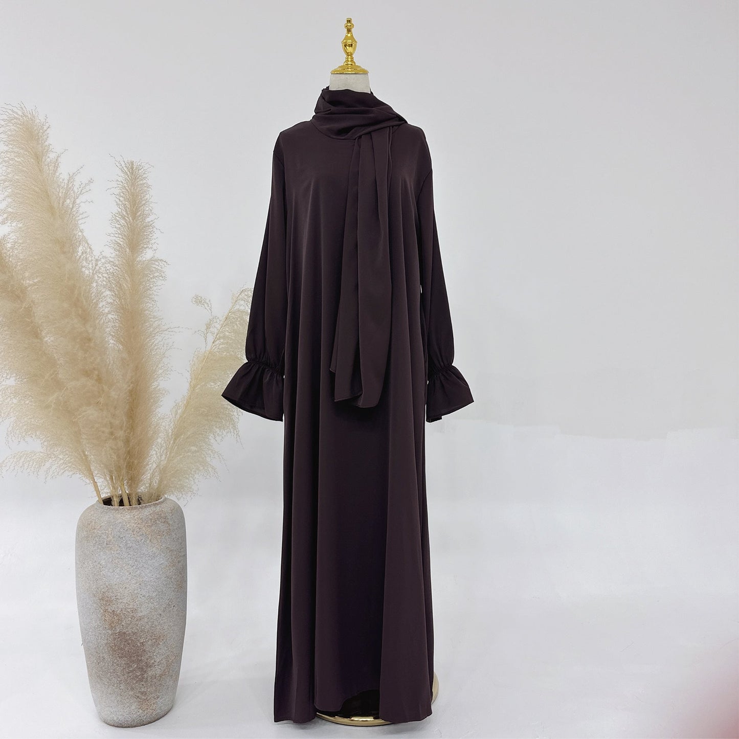 LUMAYA LM1173 Solid Color Hooded Abaya with Side Pocket