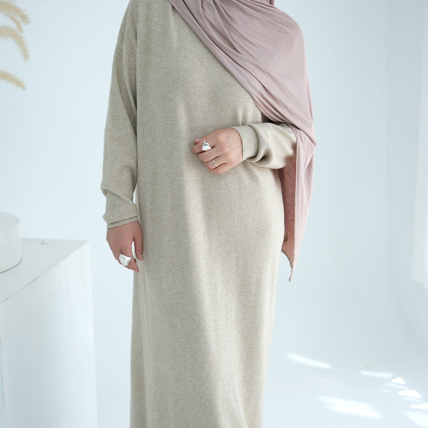 LM6598 Autumn and Winter Knitted Dress, Long Solid Color (headscarf Not Included)