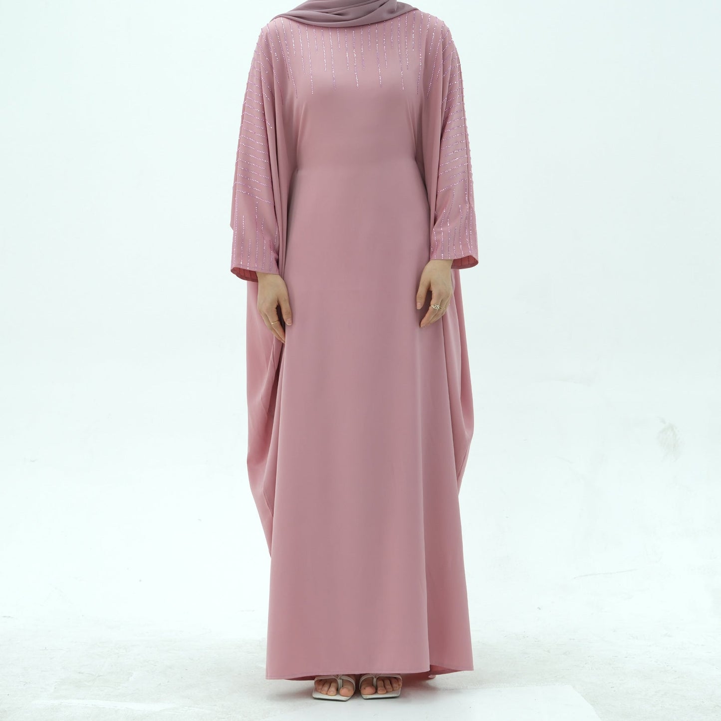 LM6610 Rhinestone-embellished long Abaya dress (headscarf not included)