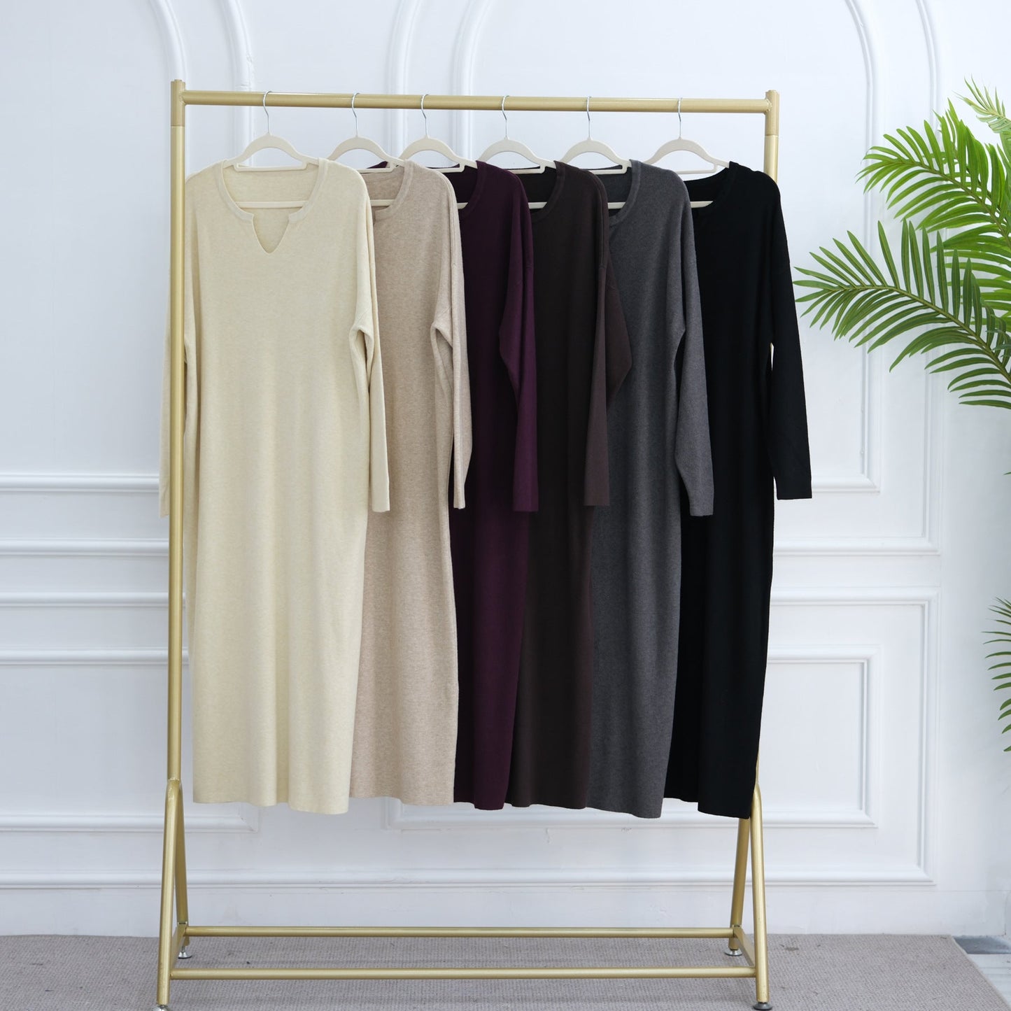 LM6598 Autumn and Winter Knitted Dress, Long Solid Color (headscarf Not Included)