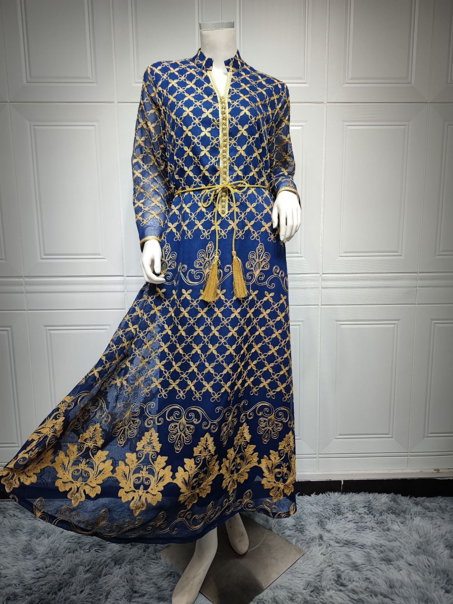 LM6640 Elegant Openwork Embroidered Abaya Long Dress