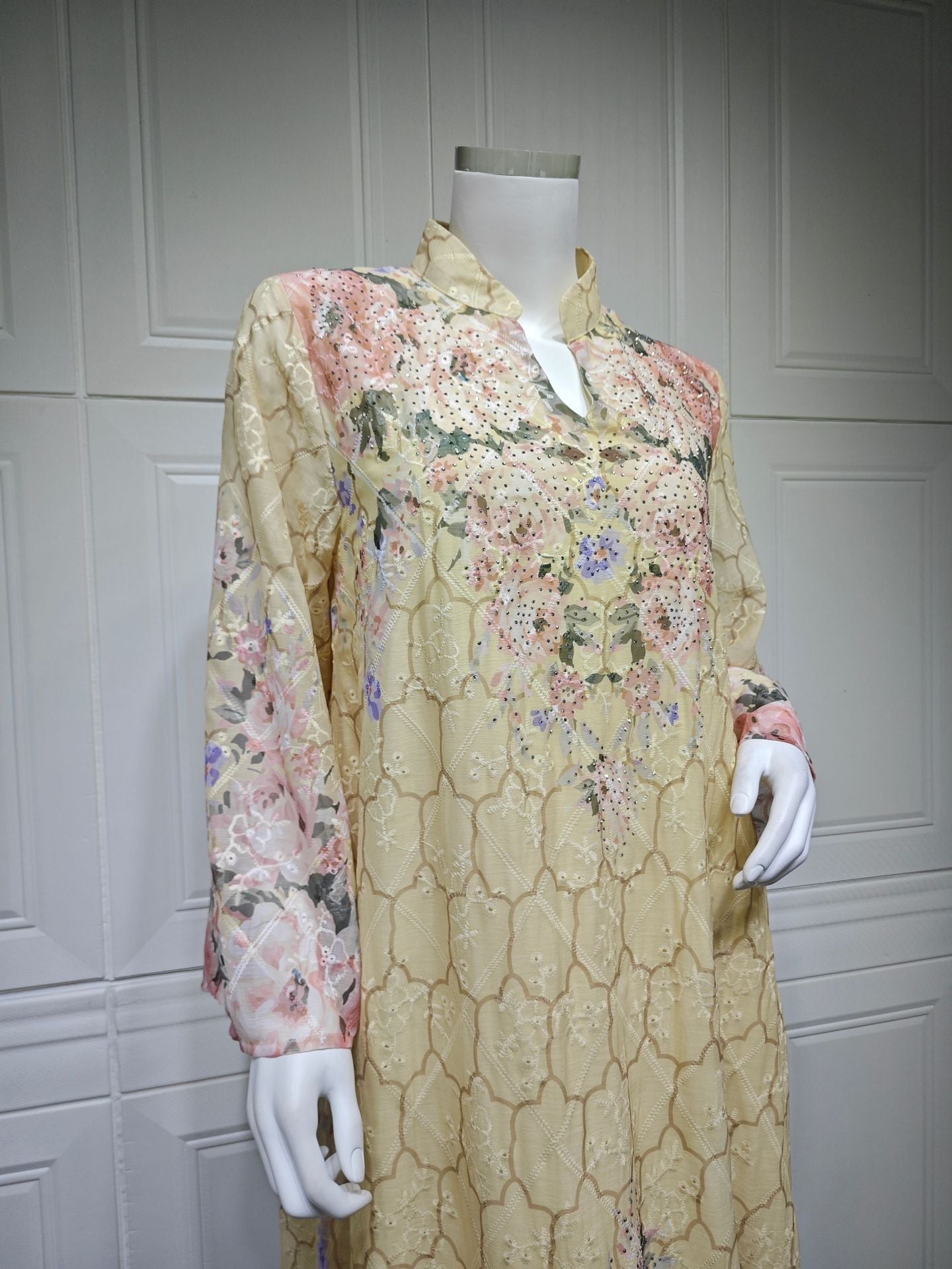 LM6636 Floral Print Embroidered Long Dress