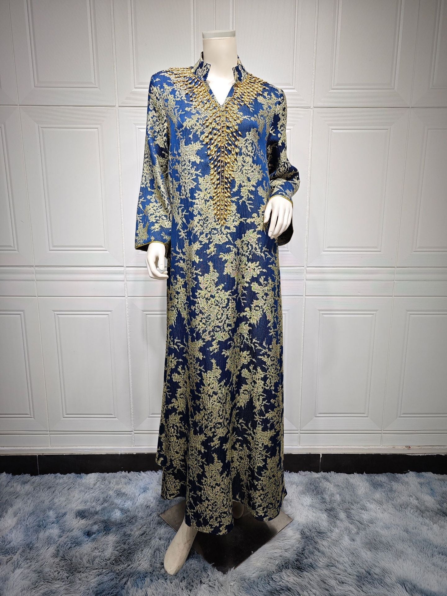 LM6660 Jacquard fabric embroidered beaded robe dress with rich design features