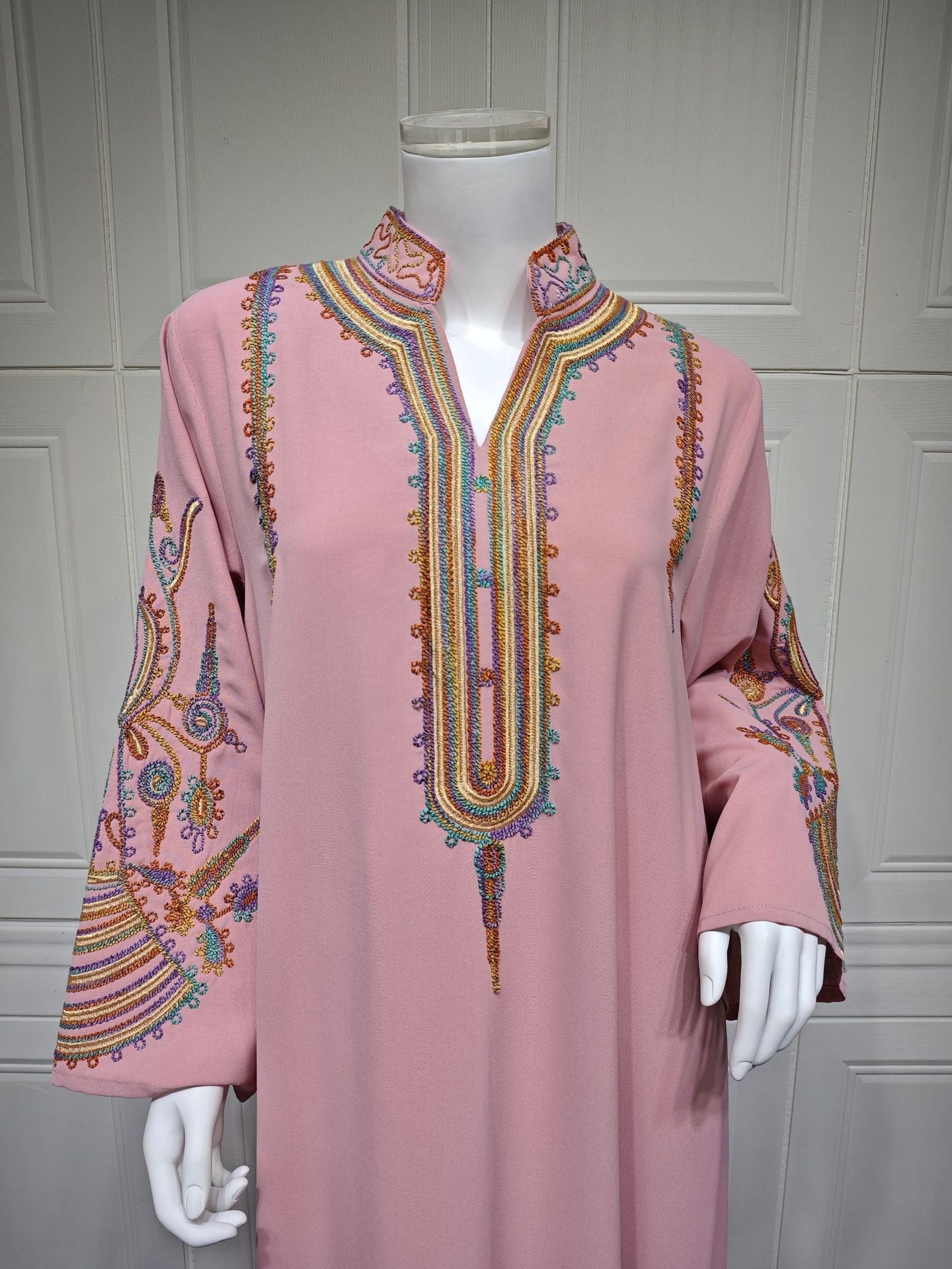 LM6661 Rope Embroidery Pullover Robe Dress, Long Sleeves, Loose Fit.