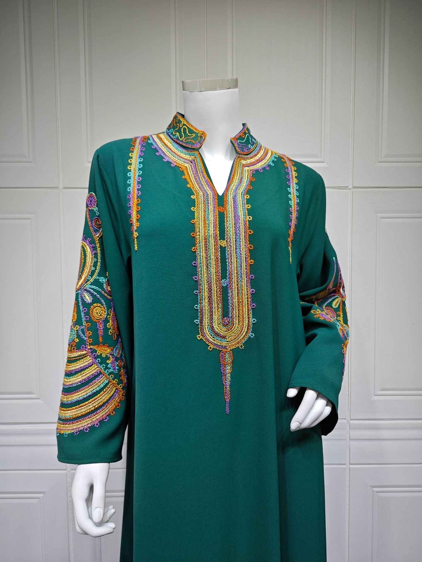 LM6661 Rope Embroidery Pullover Robe Dress, Long Sleeves, Loose Fit.