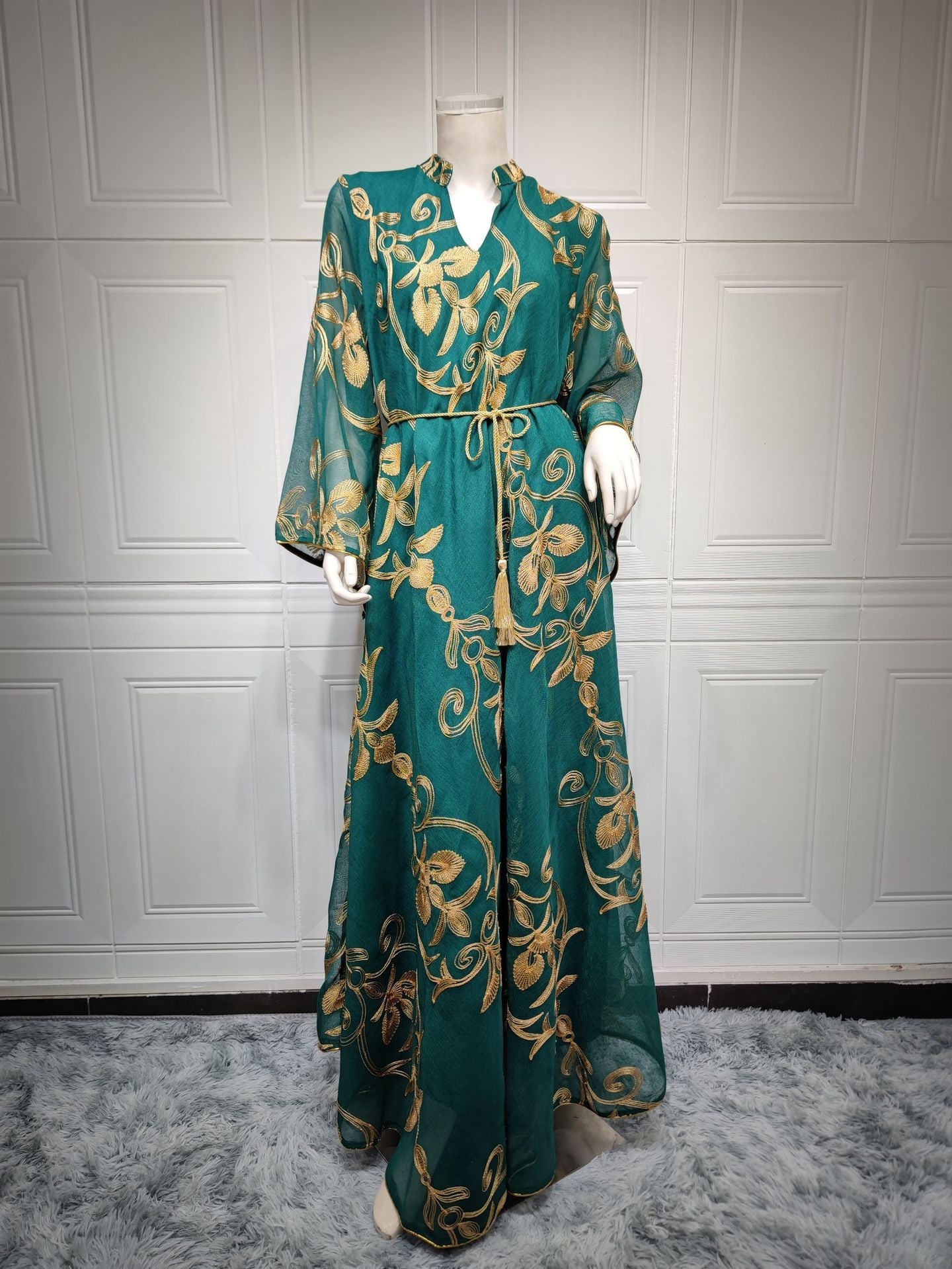 LM6650 Mesh Embroidered Maxi Dress - Elegant and Stylish