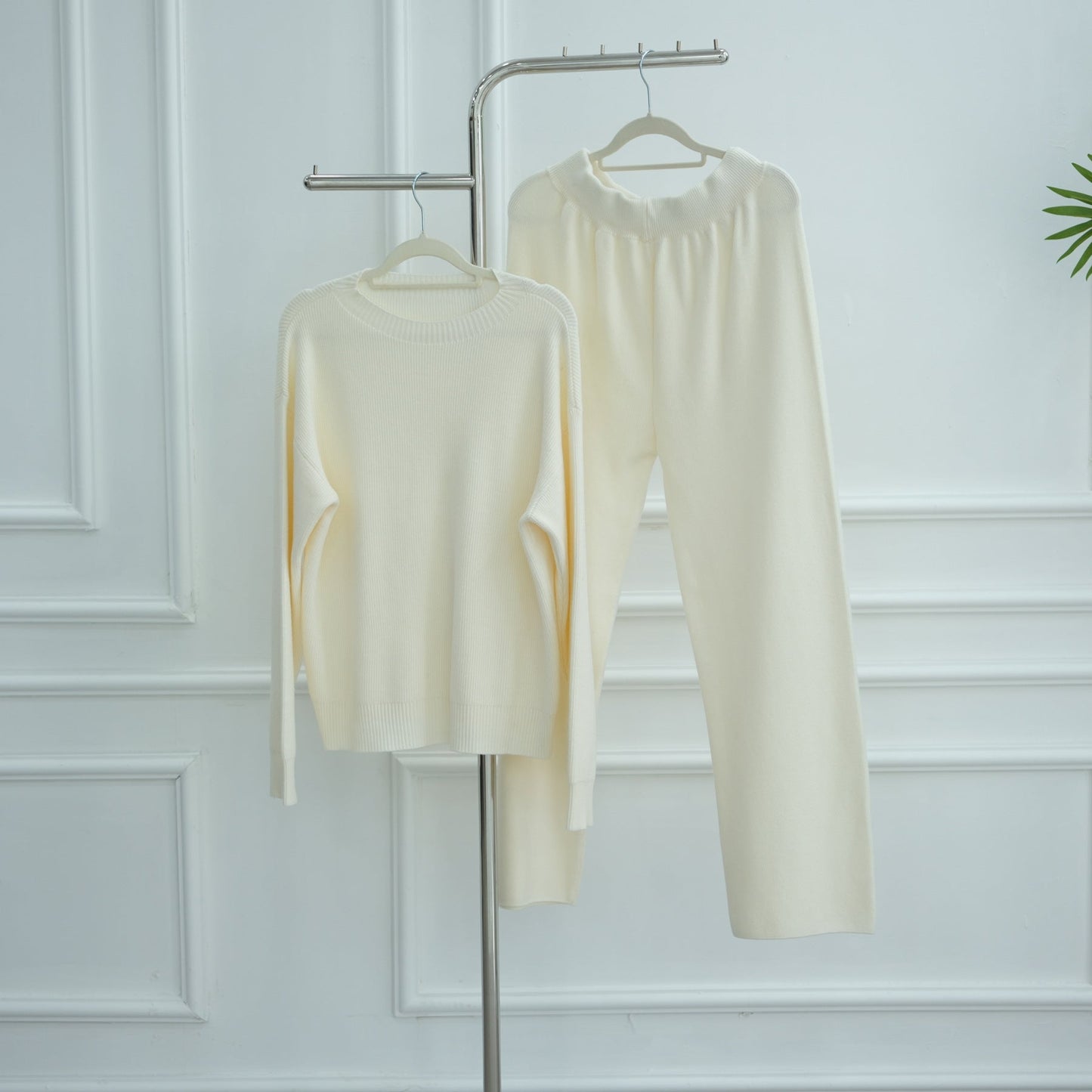 LM6595 Autumn and Winter Thickened Knitted Suit (Not Including Headscarf) | Simple Solid Color Two-Piece Suit