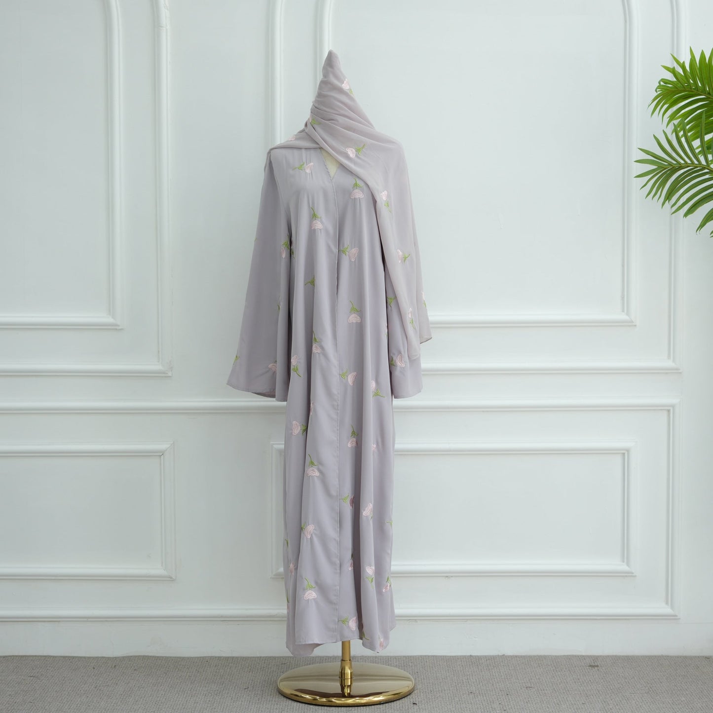 LM6631 Long cardigan with floral embroidery (headscarf optional)