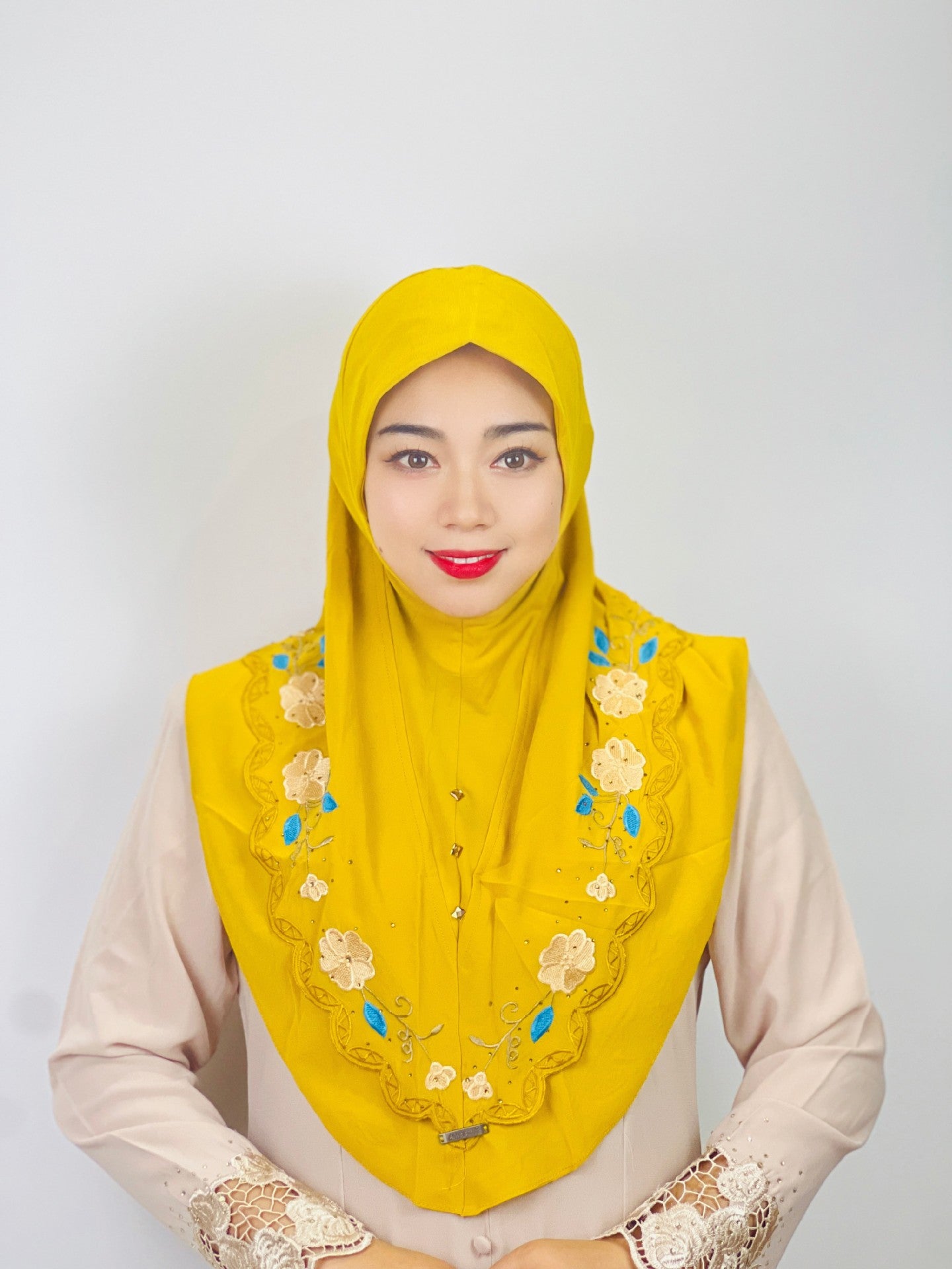 LUMAYA LM1105 Double Layered Floral Embroidered Lace Headscarf for Women