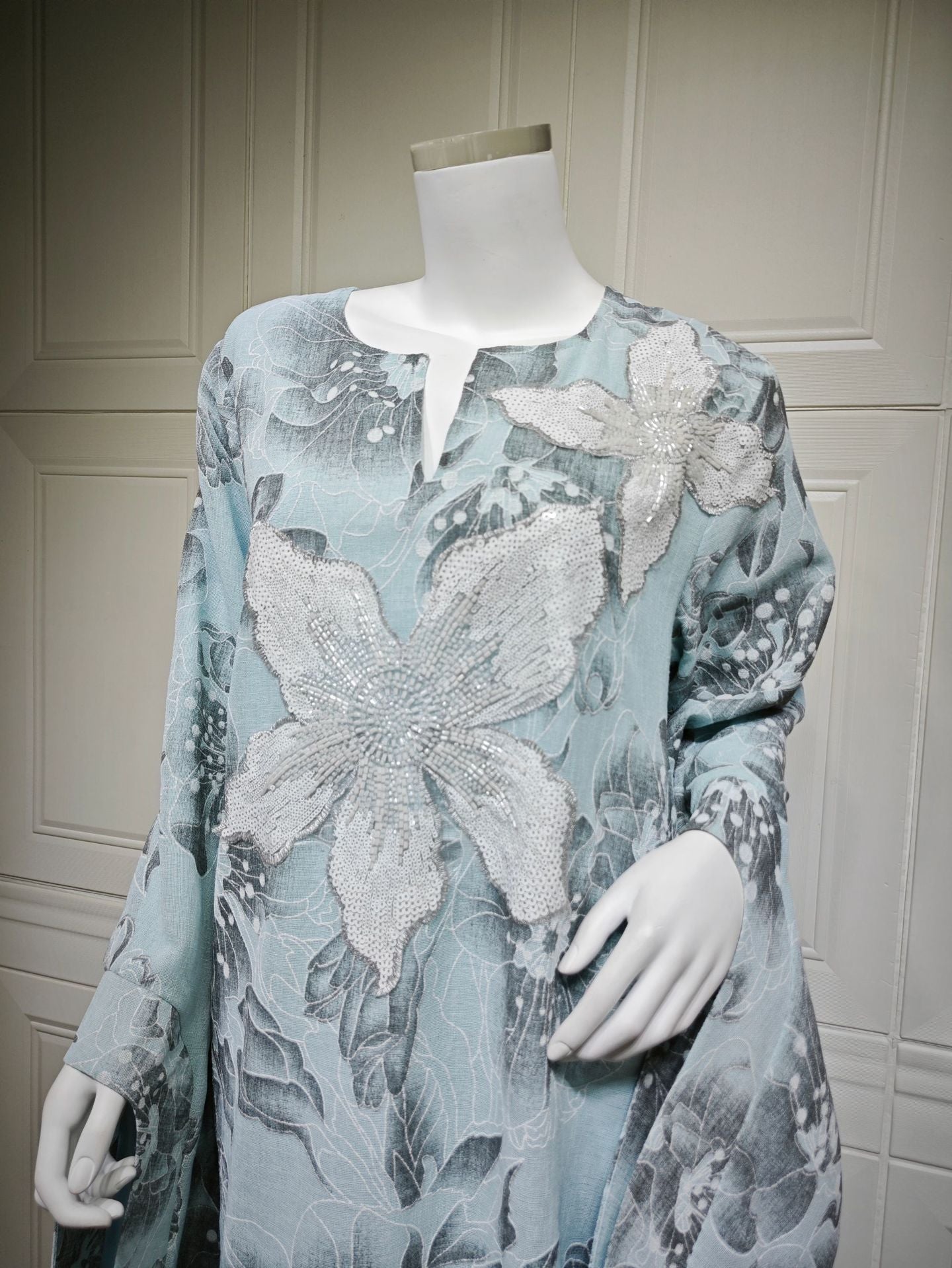 LM6639 Floral Appliqué Embroidered Long Dress