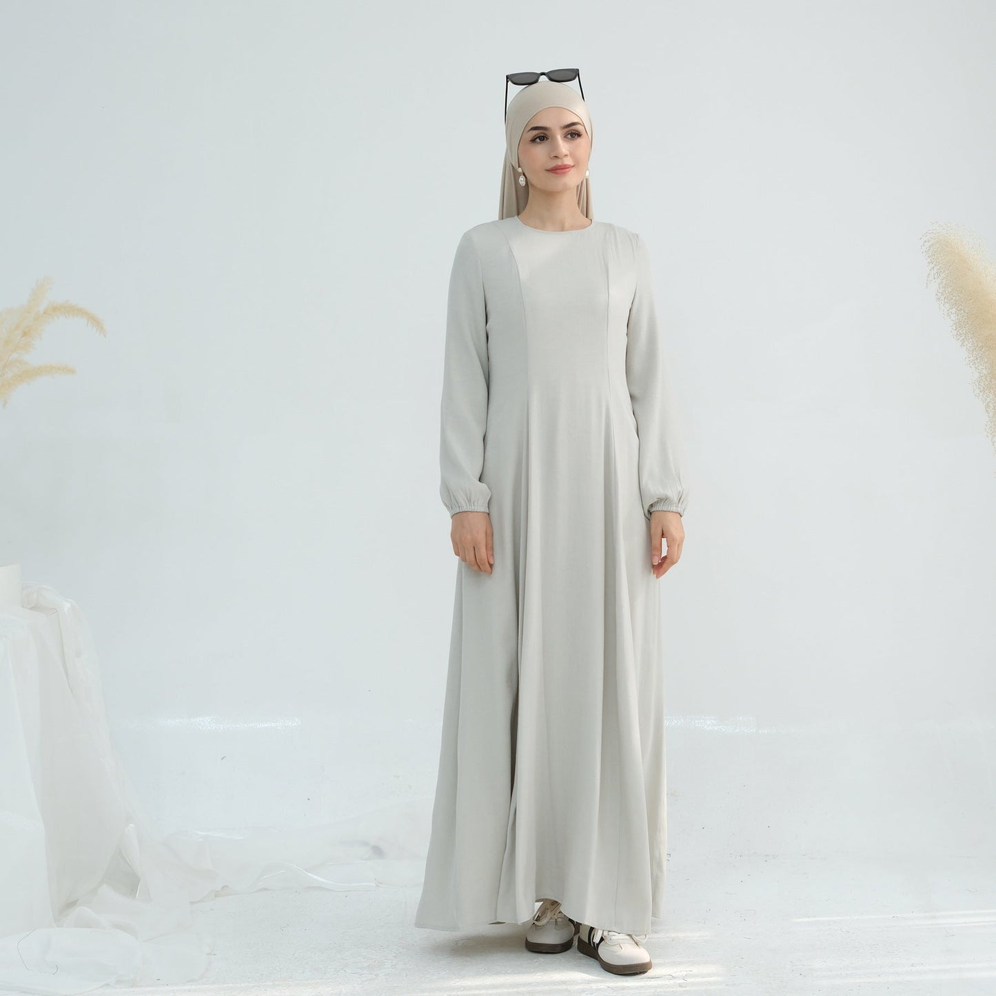 LM6632 Double Lined Simple Long Sleeve Dress