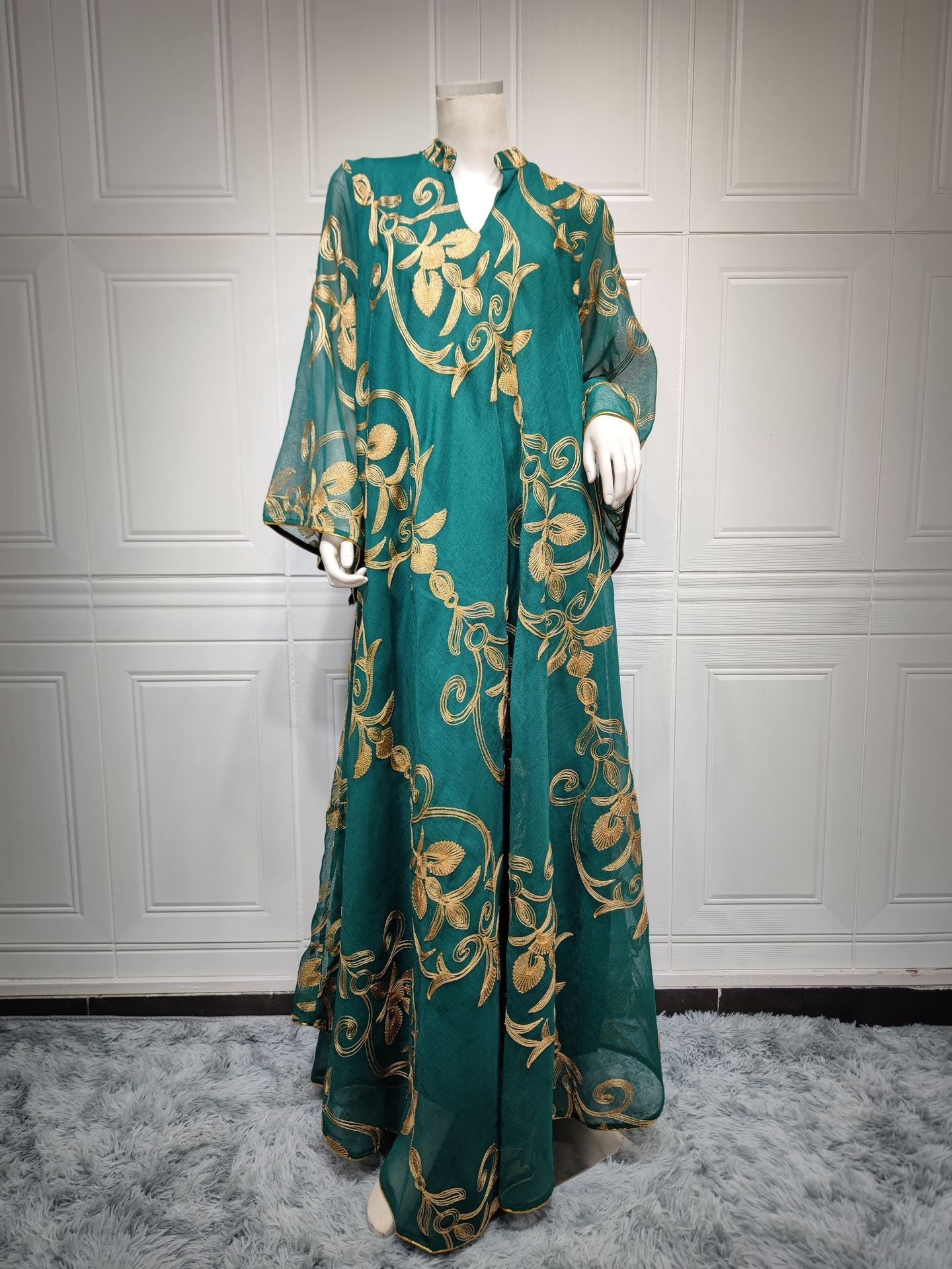 LM6650 Mesh Embroidered Maxi Dress - Elegant and Stylish