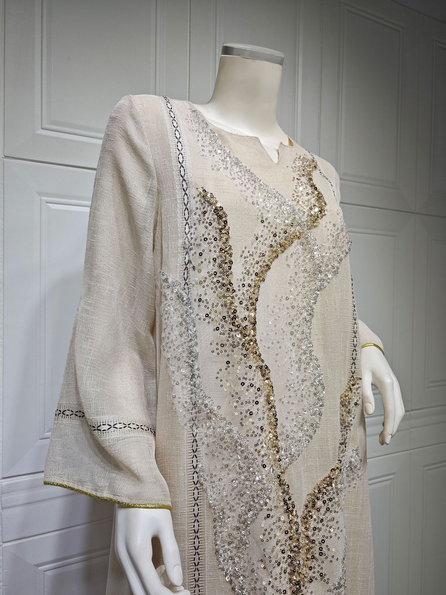 LM6637  Mesh Sequined Embroidered Long Dress