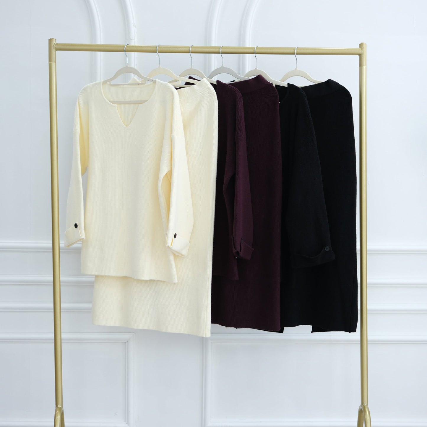 LM6597 Autumn and winter thickened knitted suit solid color two-piece suit (excluding headscarf) top + skirt