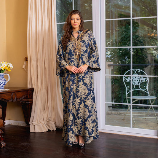 LM6660 Jacquard fabric embroidered beaded robe dress with rich design features