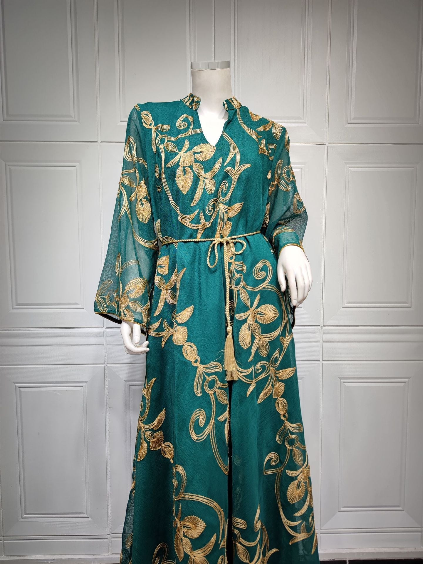 LM6650 Mesh Embroidered Maxi Dress - Elegant and Stylish
